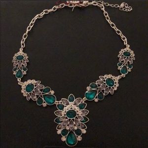 Exquisite Silver and Green Floral Necklace